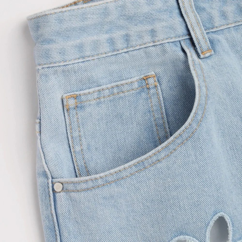 Cider Light Blue Floral Cutout Wide Leg Jeans - Picture 6 of 8